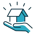 A hand holding a house in its palm