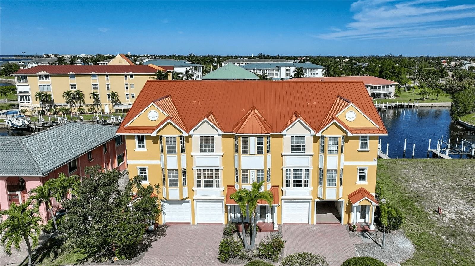 Tile roof on a waterfront condominium building