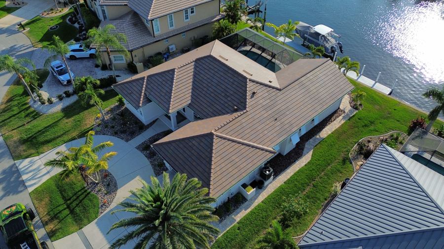 Tile roof on a waterfront home