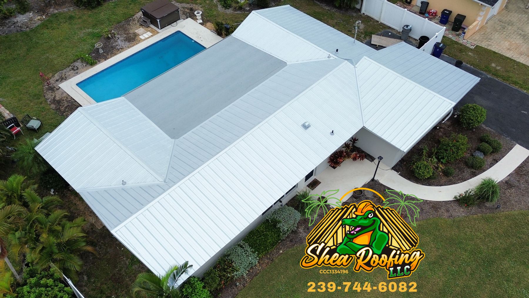 White metal roof on a pool home
