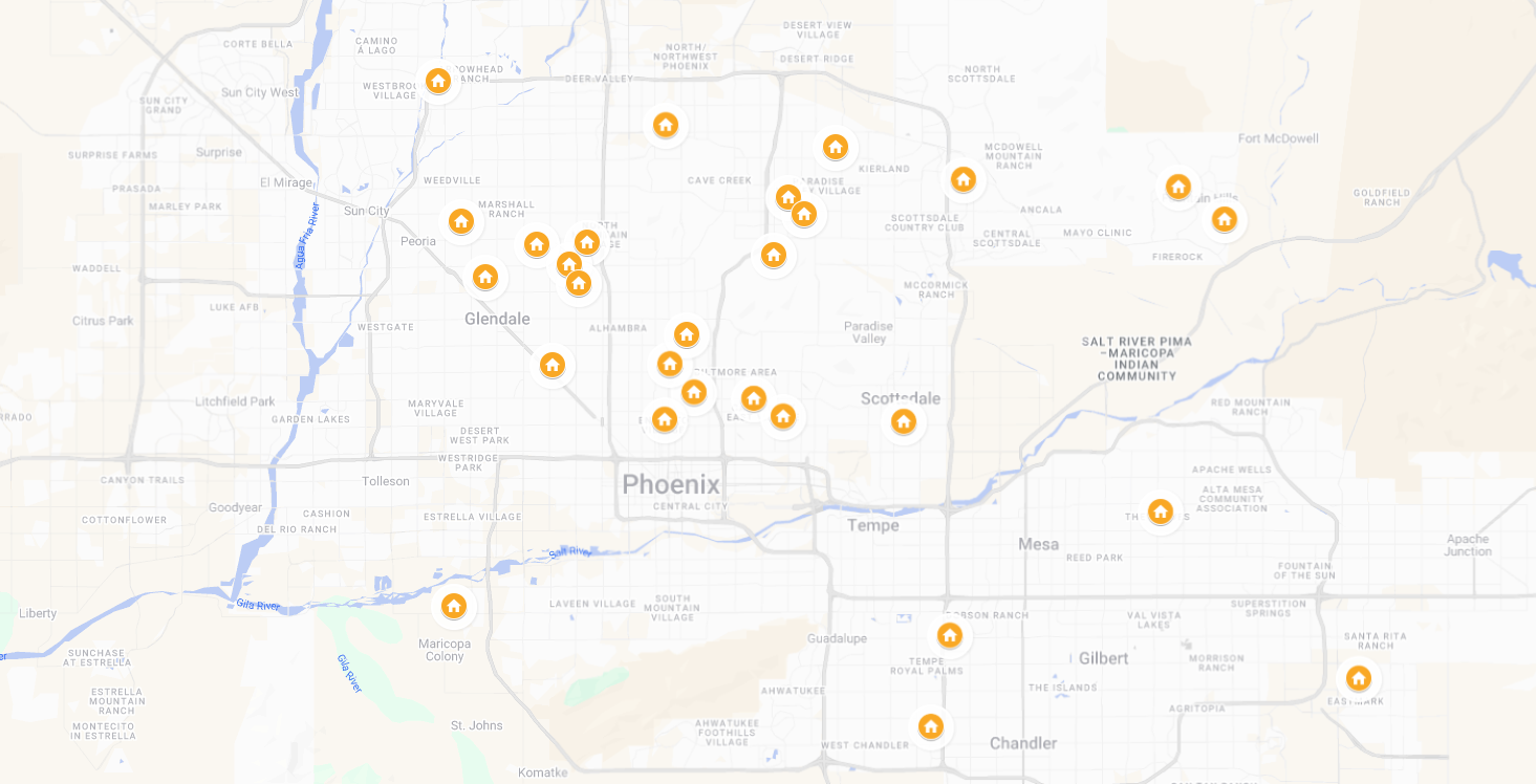 Map of sold properties represented by Saro Hagobian across Arizona