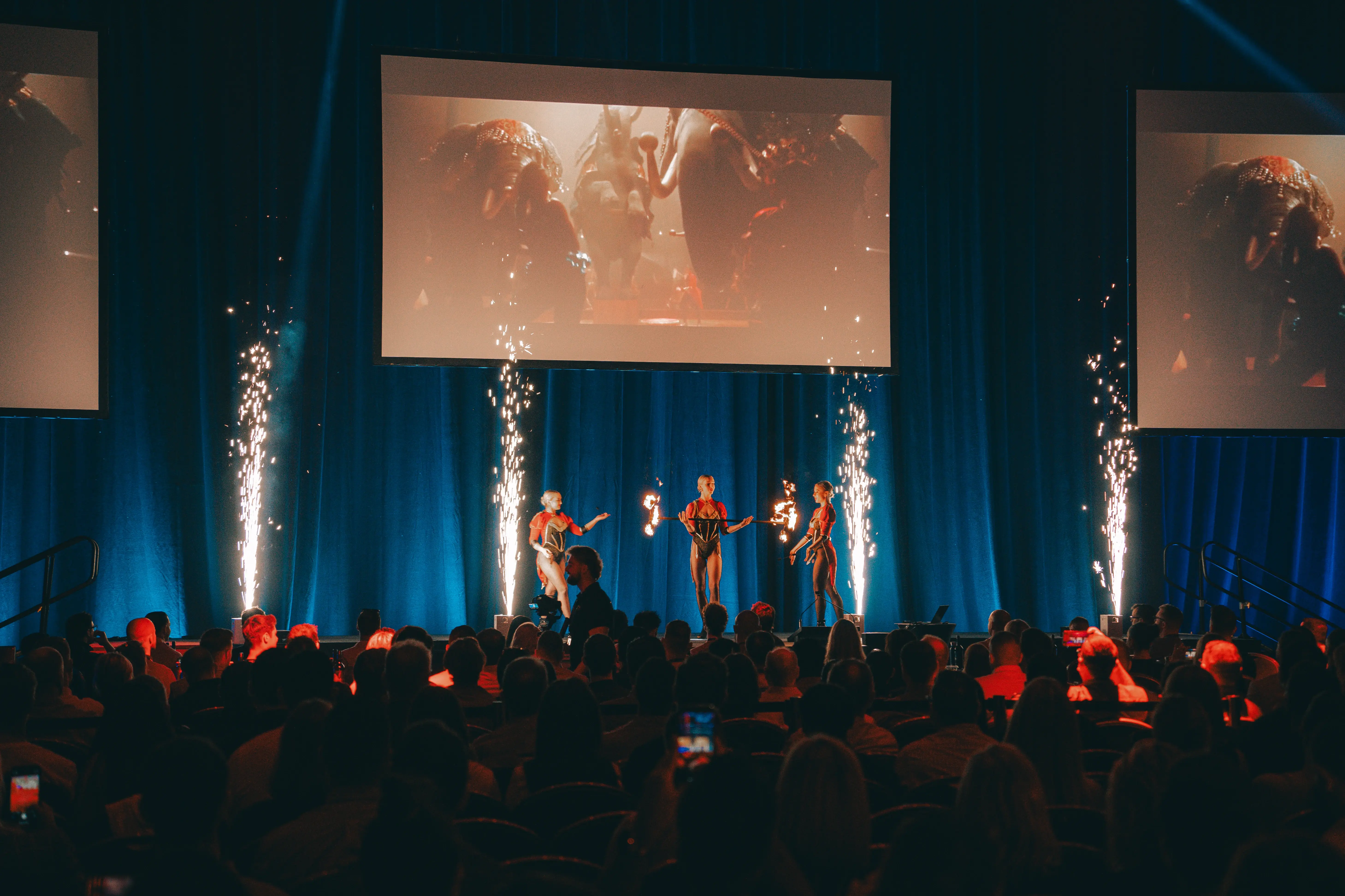 Large stage moment with lighting and pyrotechnics