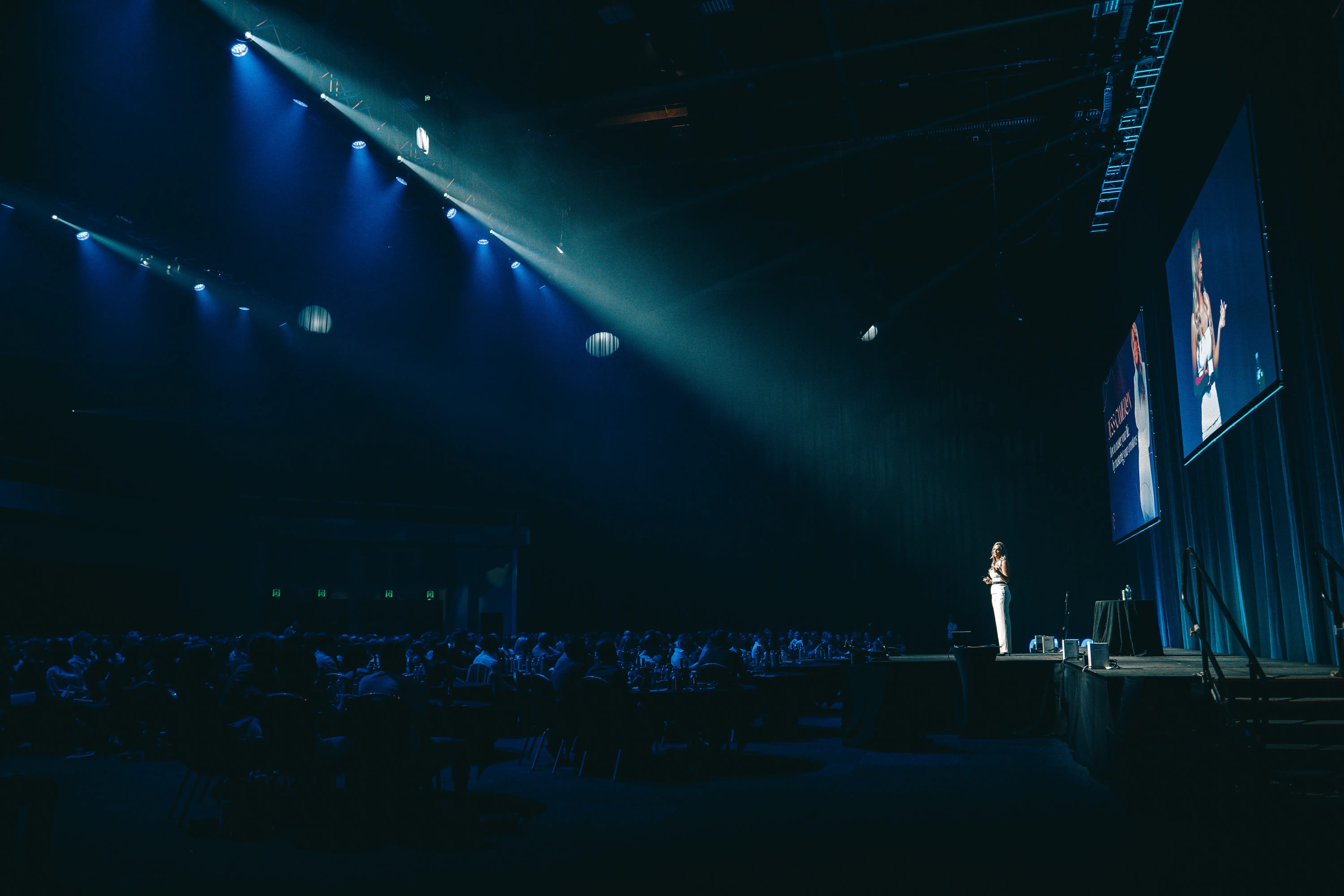 Conference atmosphere with blue lighting