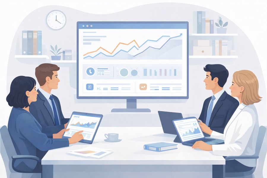 Family law SEO services West Palm Beach team reviewing search visibility and lead performance dashboard