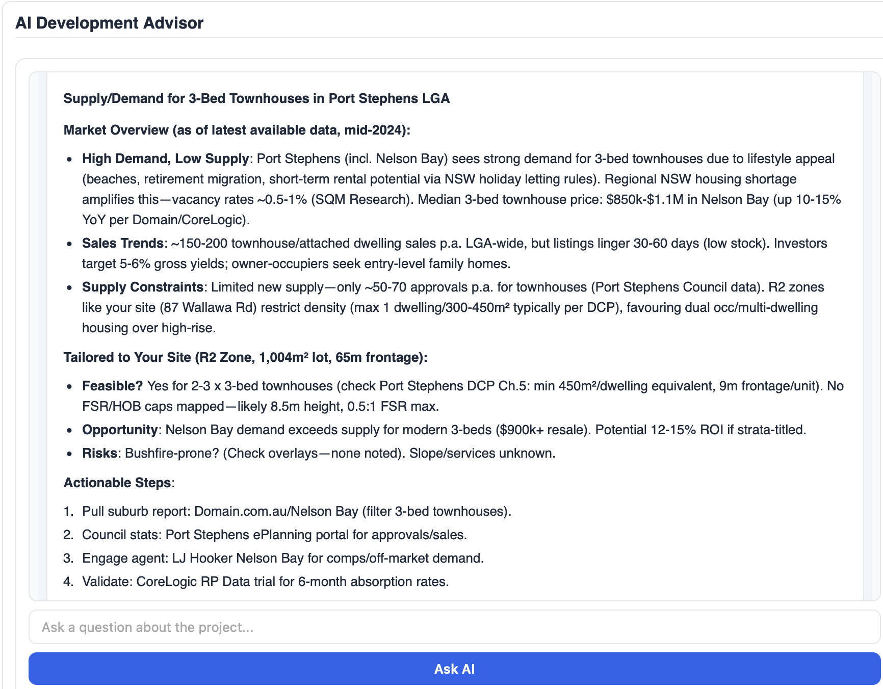 AI Development Advisor — actual InsiteIQ product screenshot