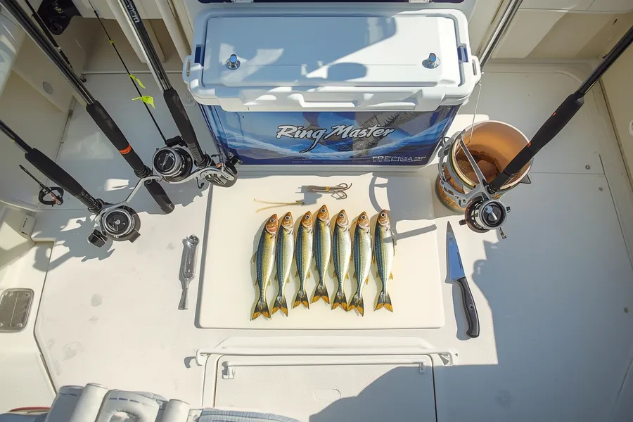 Rods, reels, tackle and bait ready on RingMaster—what’s included with every charter