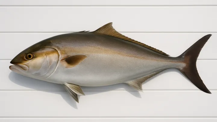 Greater amberjack with bronze band through the eye