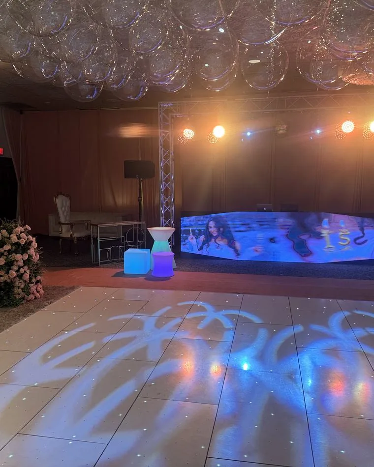 Sweet 15 celebration with LED booth, gobo lighting and LED furniture