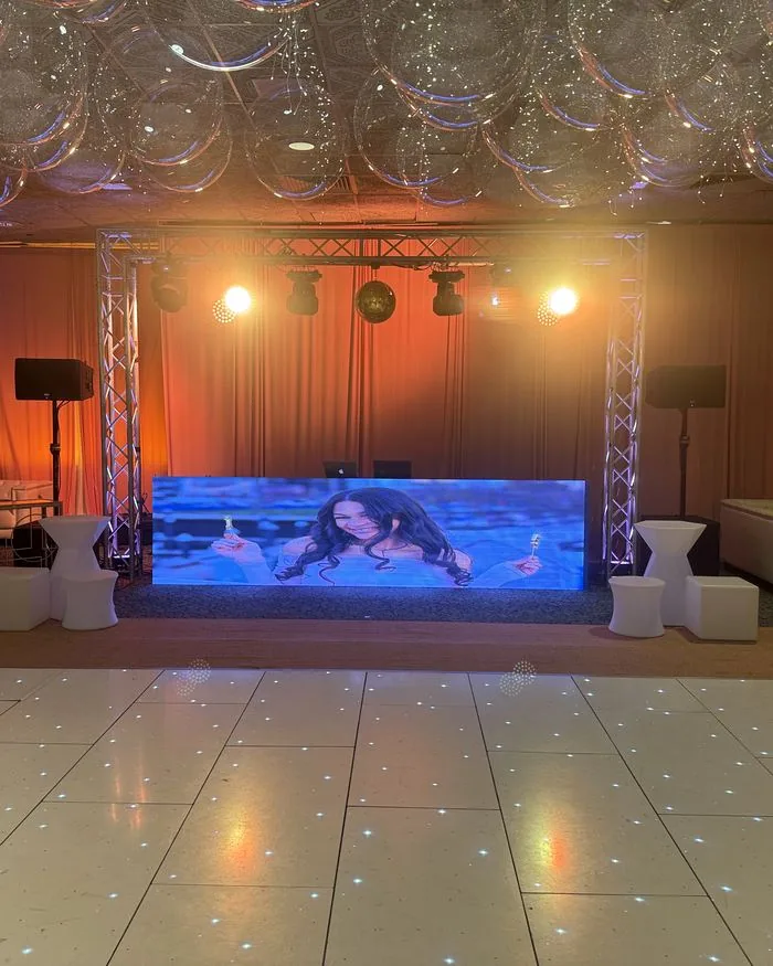 LED screen and illuminated dance floor running together