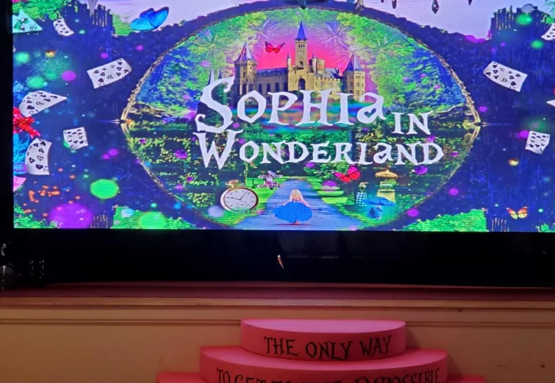 LED screen displaying custom visual content at a Sweet 15 celebration