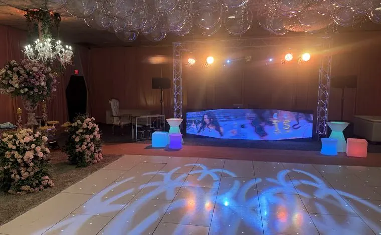 Full production setup with truss, stage and LED across a large venue