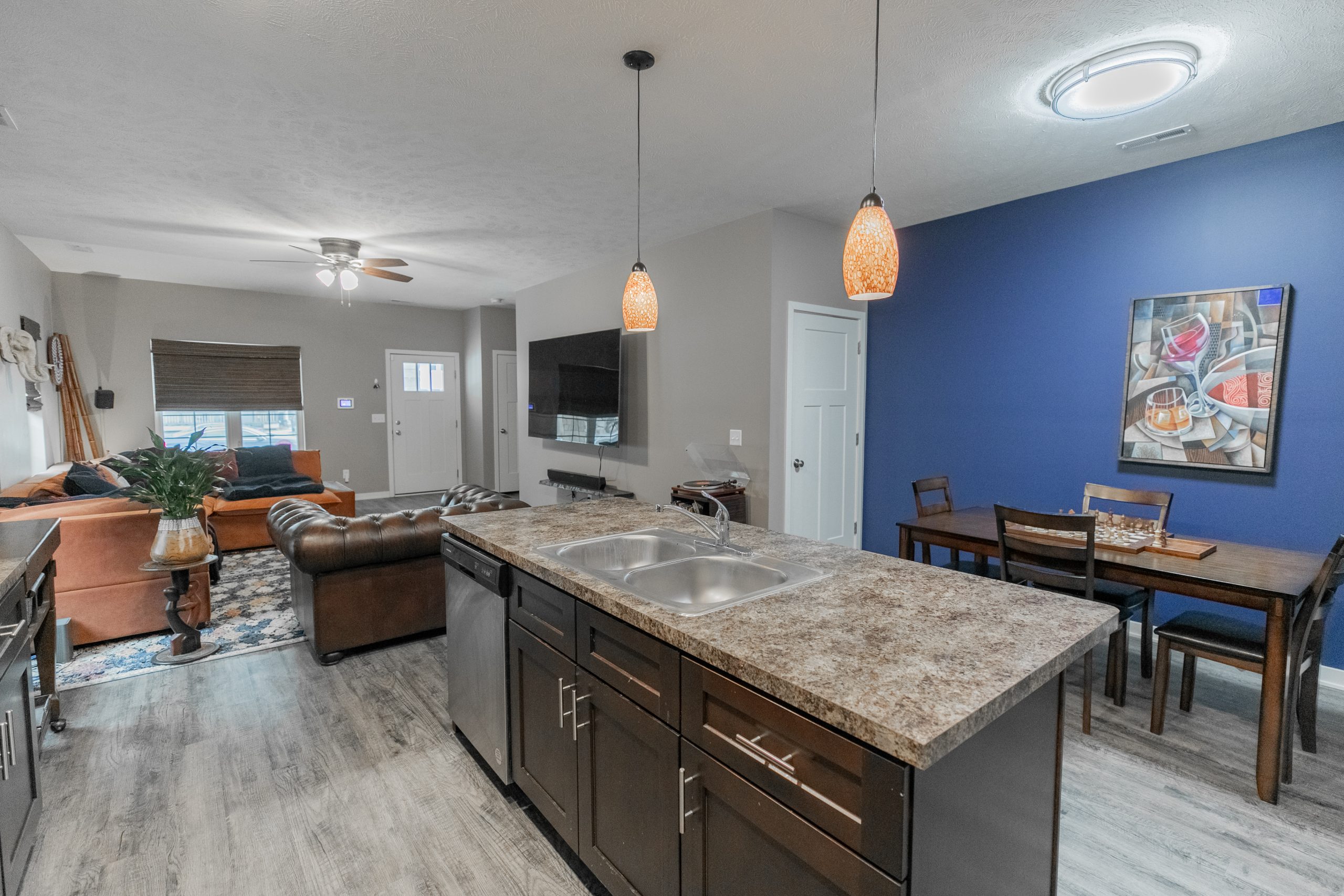 Kitchen island with granite countertops