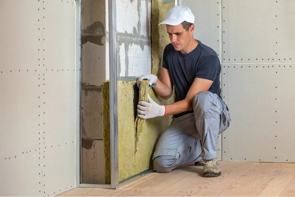 Installer removing outdated wall insulation to prep for energy-efficient upgrades by 903 Spray Foam in Sumner, TX