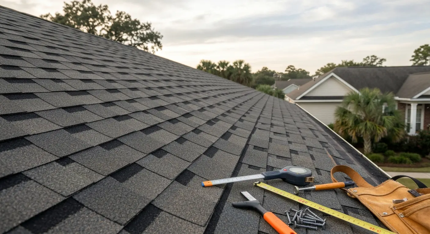 Roof repair work on Chapin home