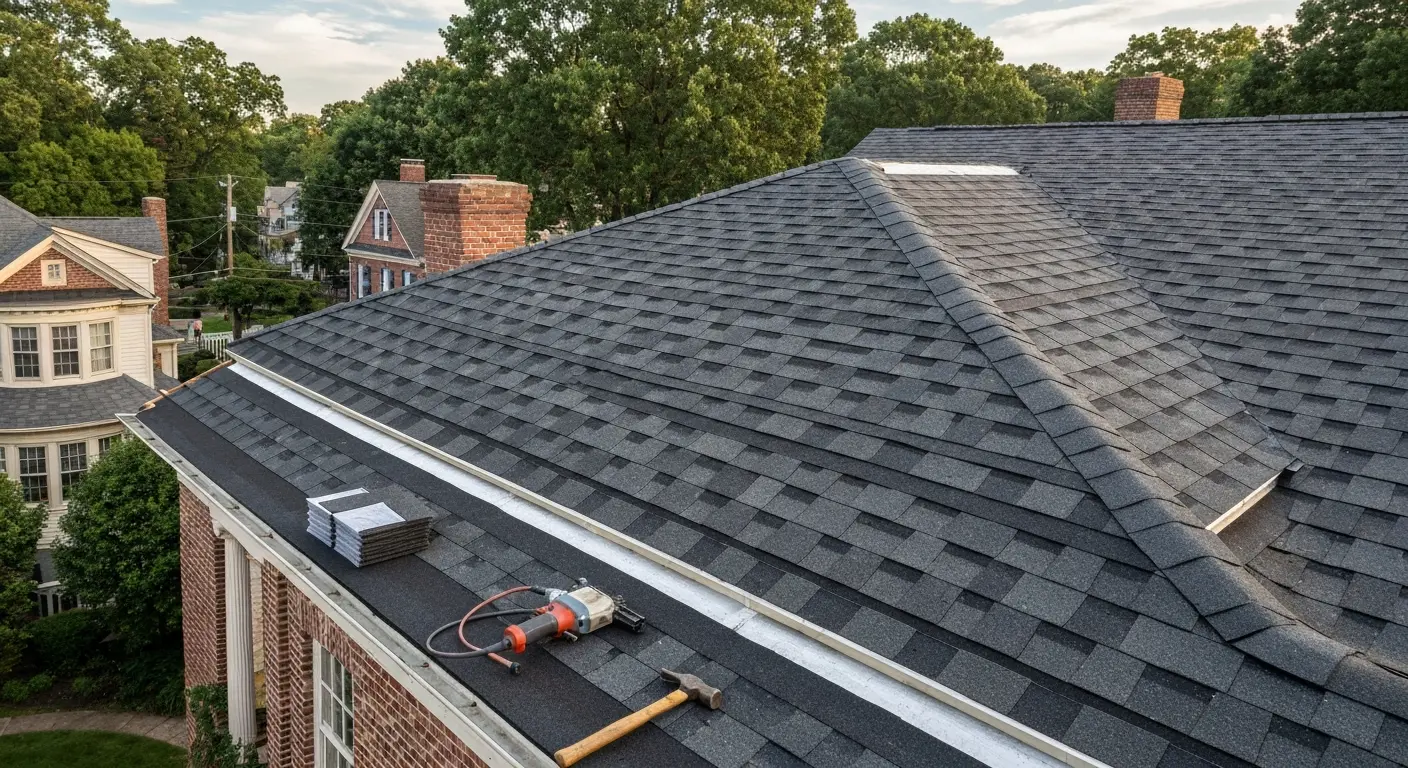New asphalt shingle roof installation