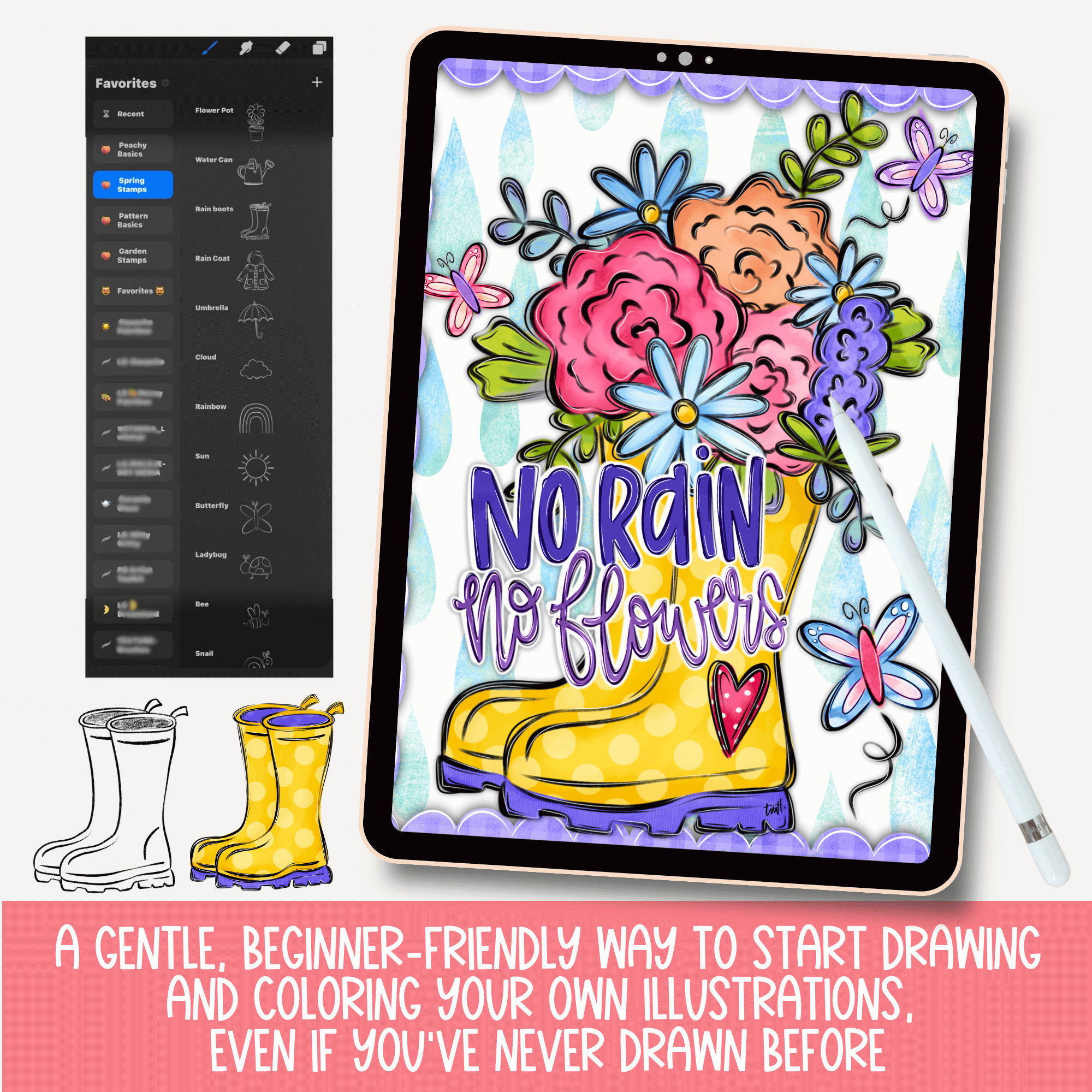 Spring Drawing Workshop finished illustration on iPad in Procreate