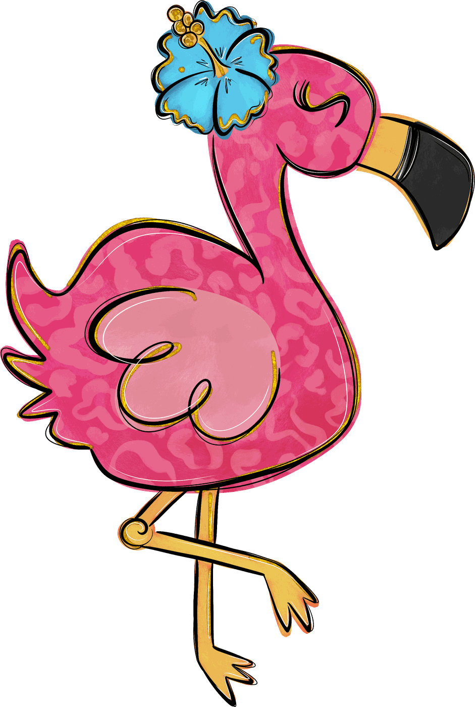 Hand-drawn pink flamingo illustration