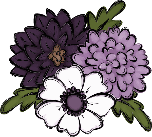 Hand-drawn purple fall florals