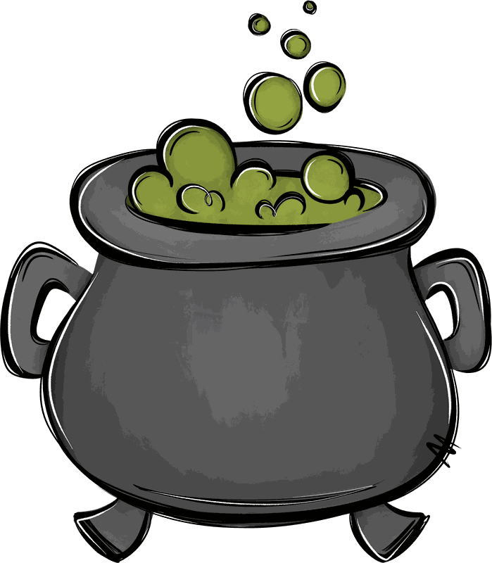 Hand-drawn bubbling cauldron