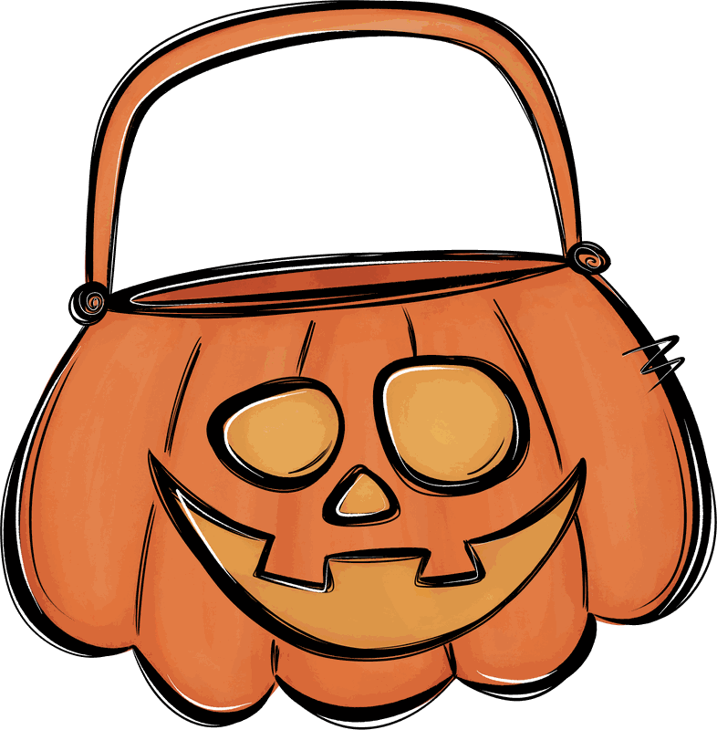Hand-drawn jack-o-lantern trick or treat bucket