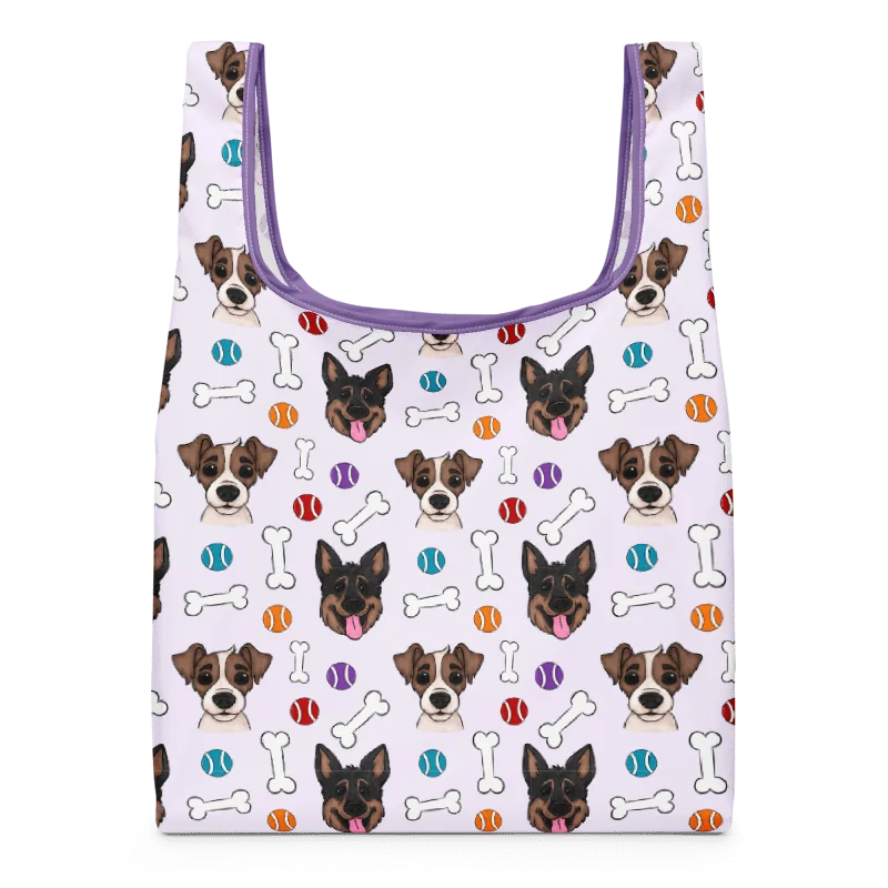 Hand-drawn dog pattern on a reusable bag