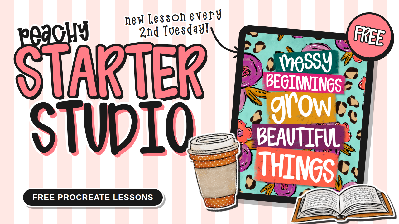 Peachy Starter Studio thumbnail with the Messy Beginnings design on an iPad