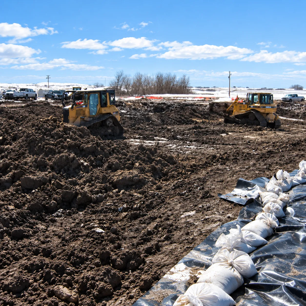 Heavy equipment working on environmental earthworks and site preparation