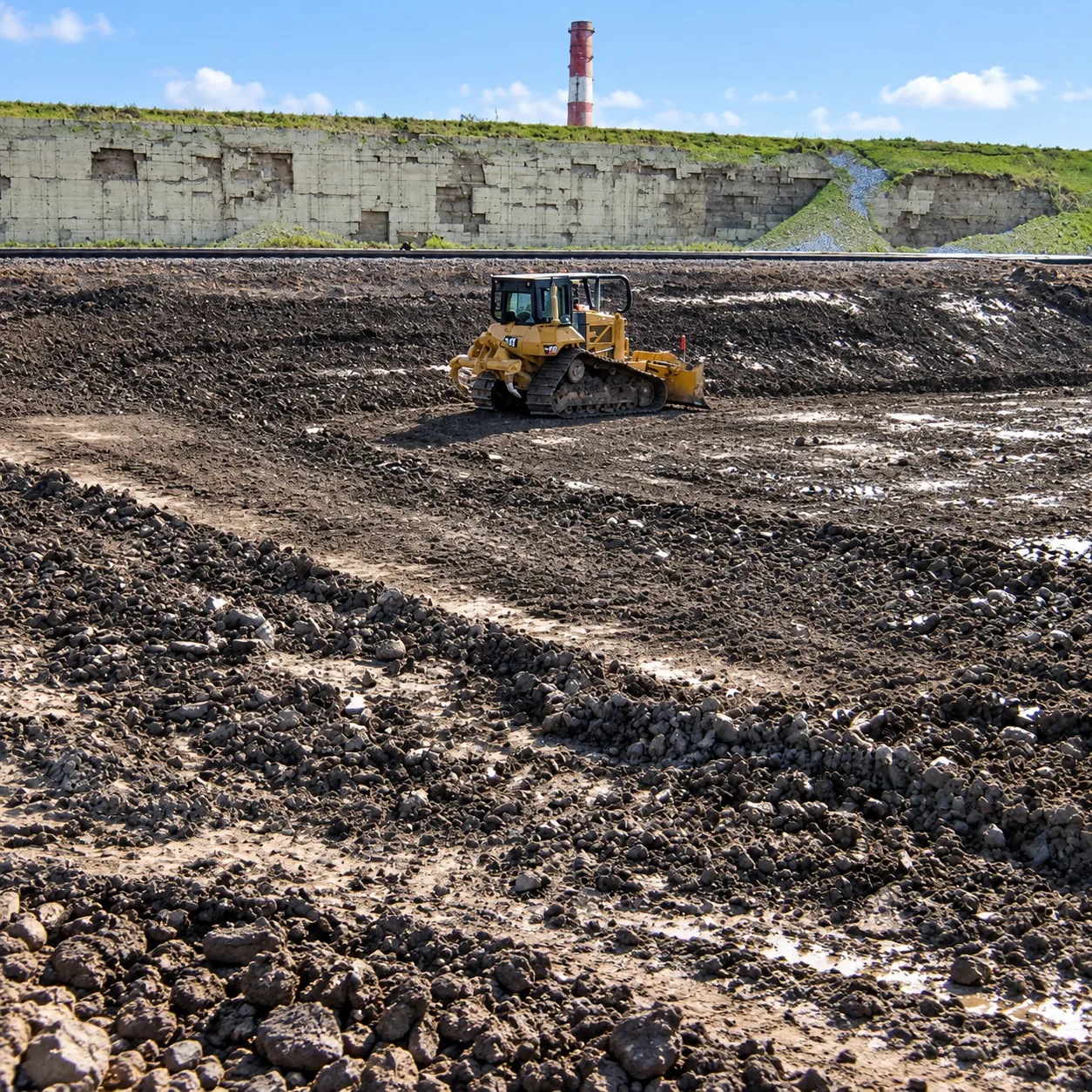 Dozer performing soil preparation on an environmental construction site