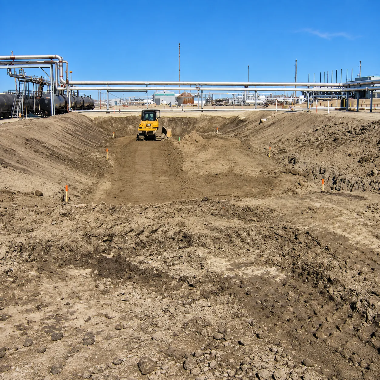 Grading and excavation for environmental construction infrastructure