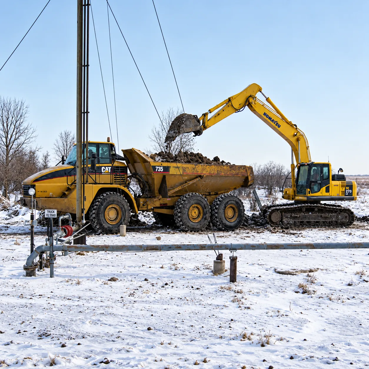 Winter soil remediation and material hauling with heavy equipment