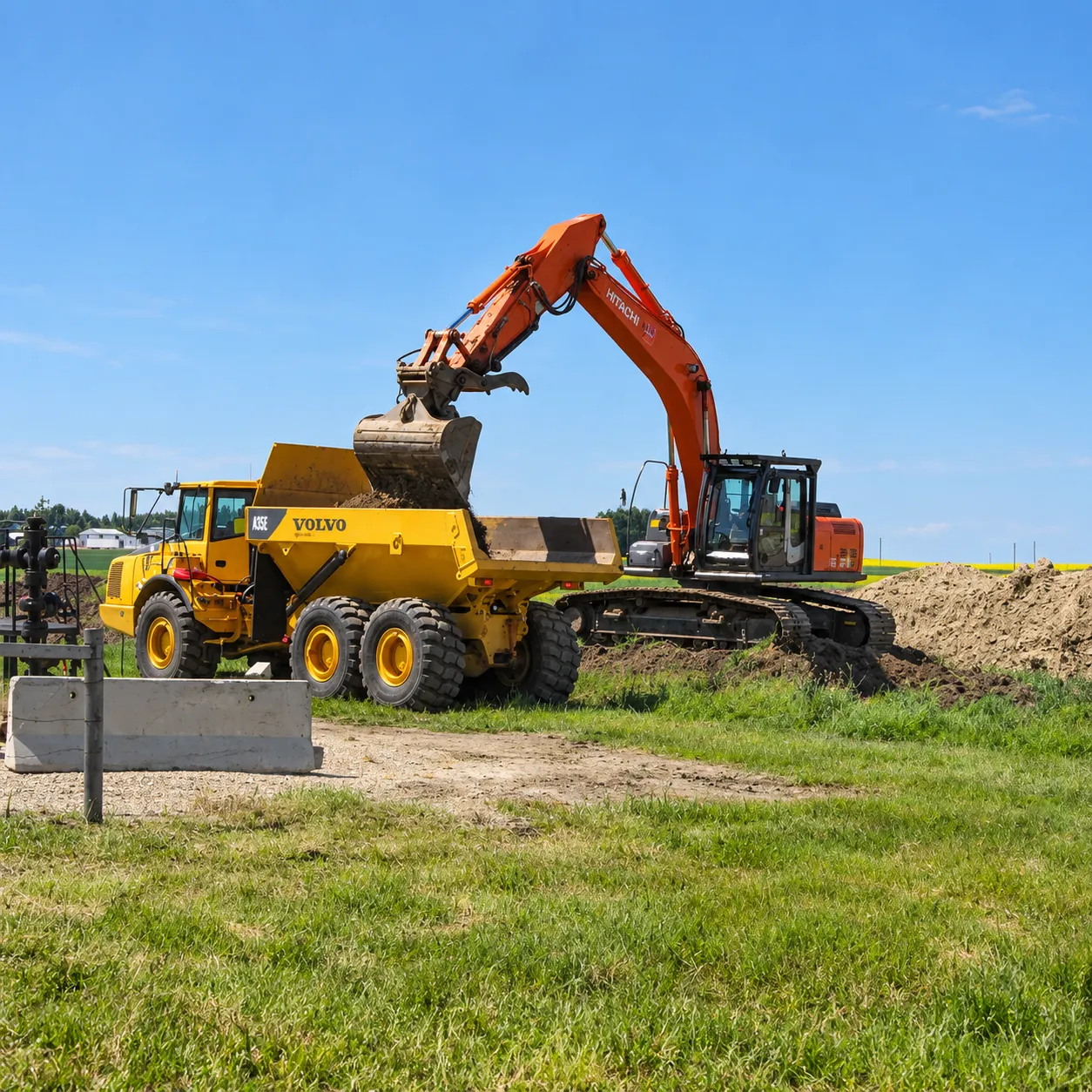 Excavator loading soil during an environmental remediation project