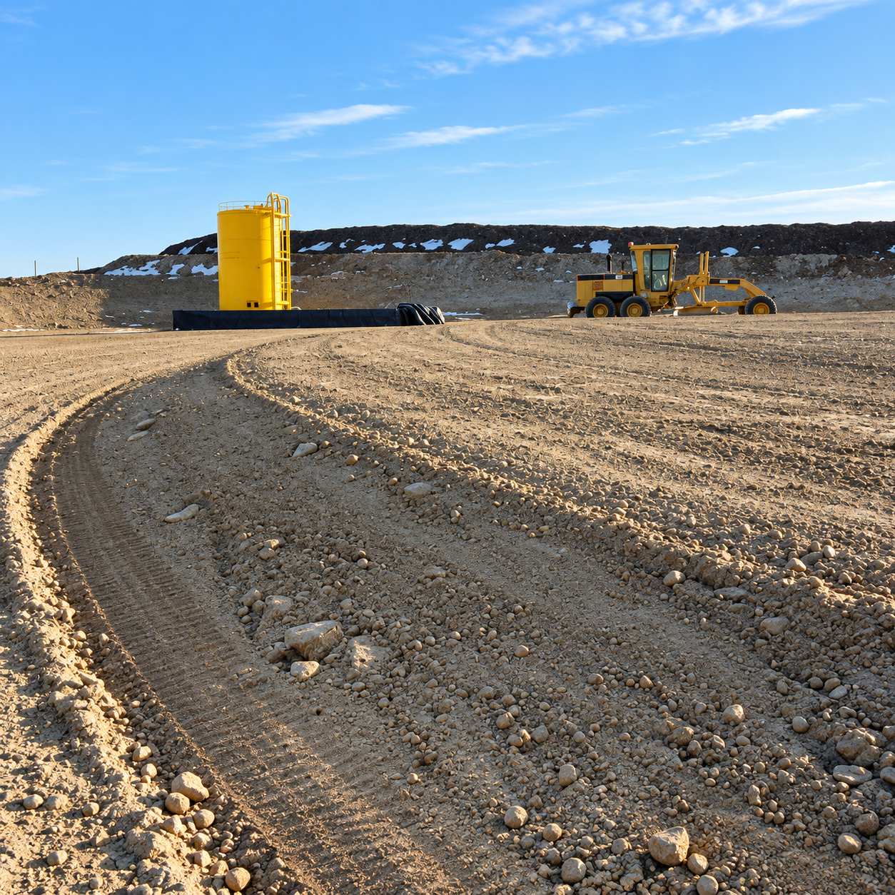 1. Reclaimed site with graded access road and earthworks