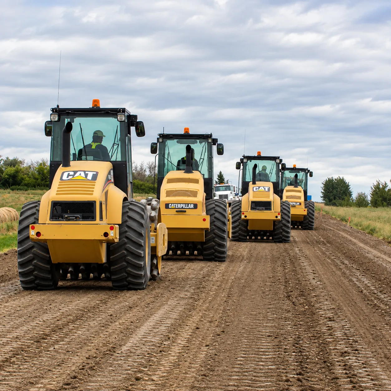 Compaction equipment working on a road construction project