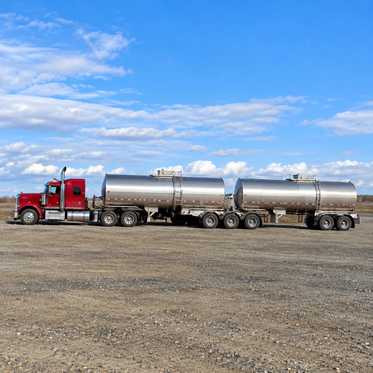 Heavy transportation trucks supporting construction operations in Alberta