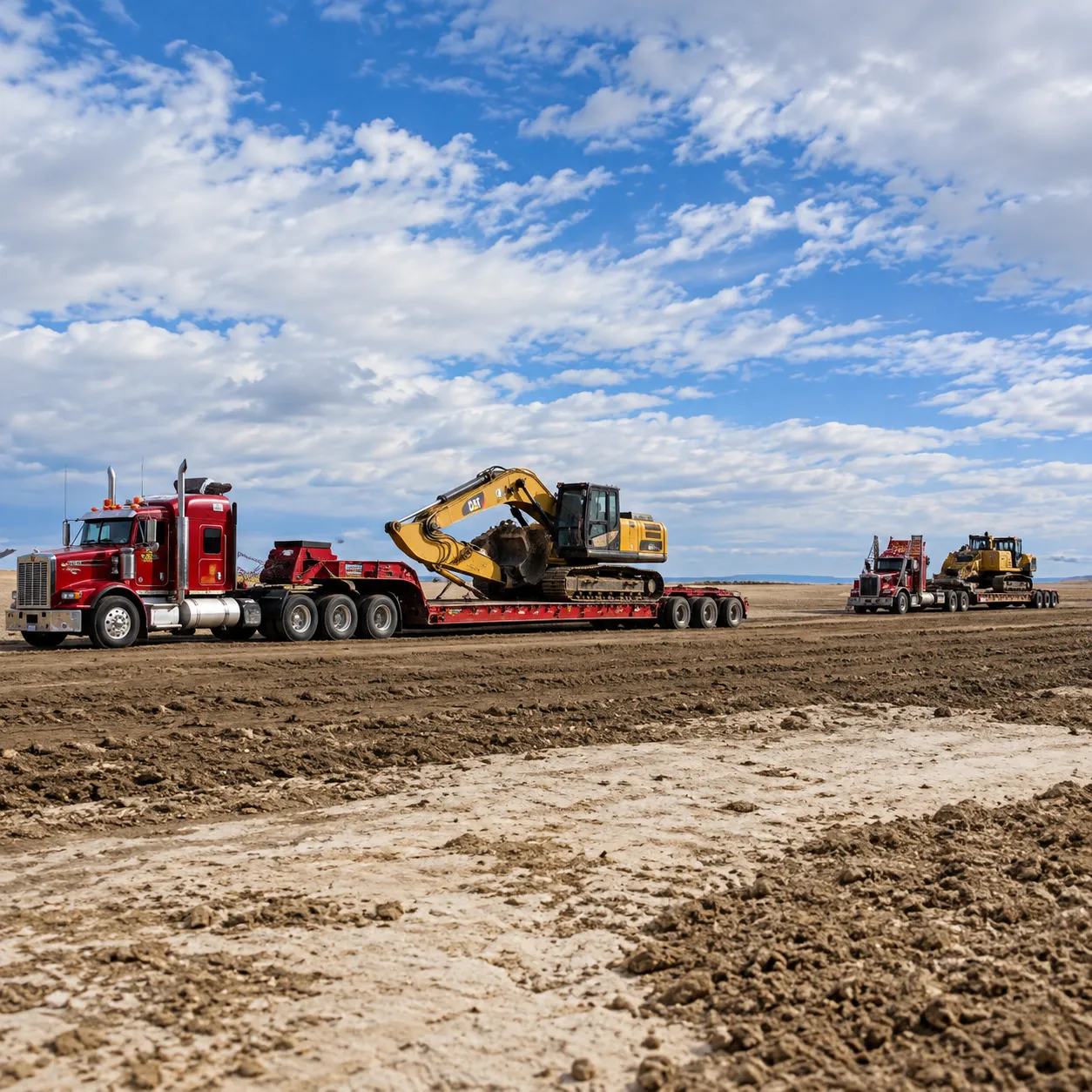 Heavy haul transportation of construction equipment on a project site