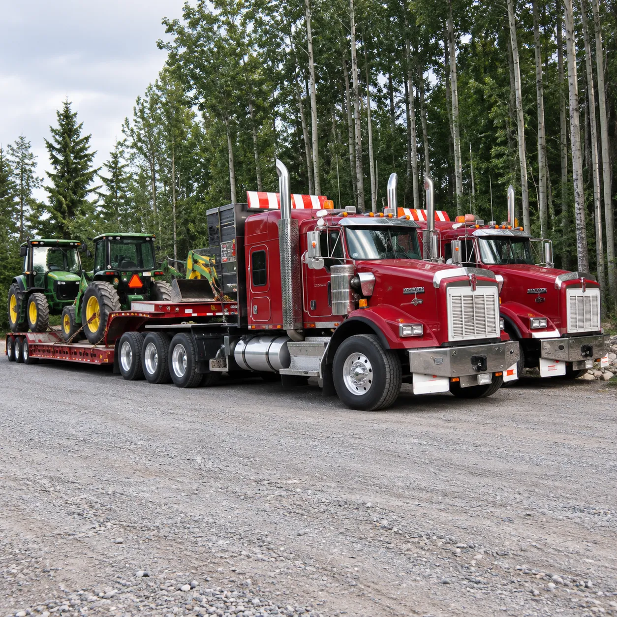 Lowbed truck used for heavy equipment hauling by Kowal Construction