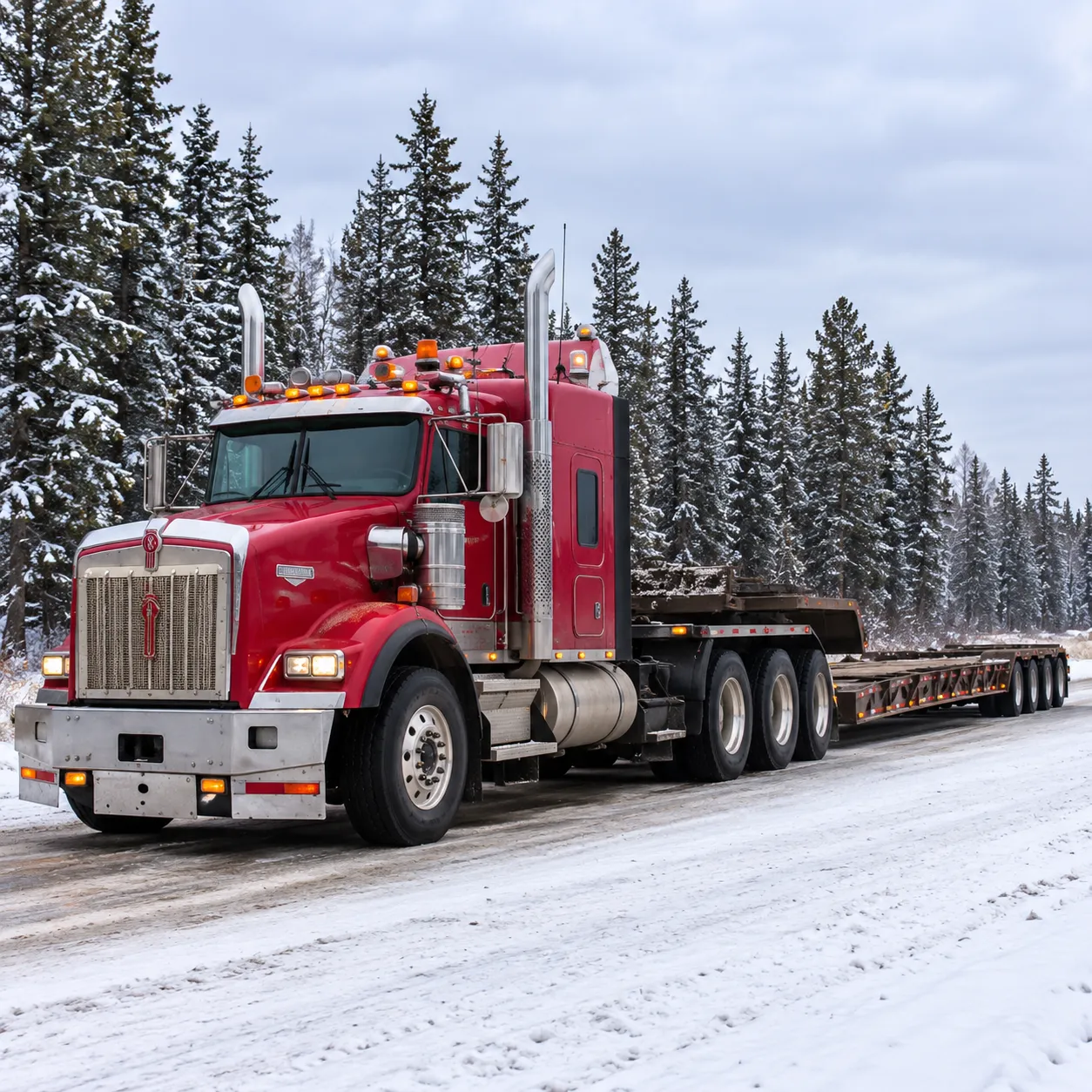 Lowbed transport truck used for heavy equipment hauling