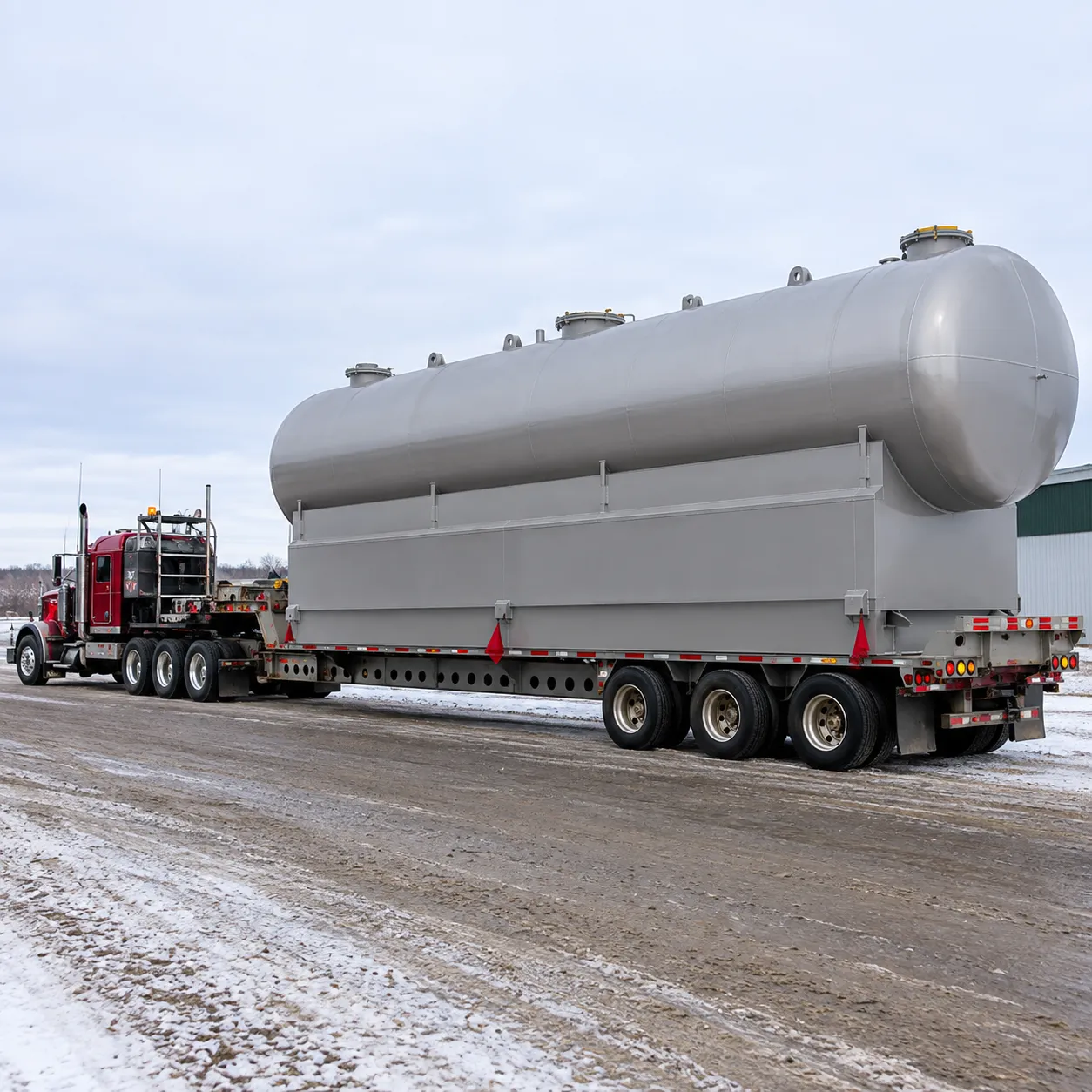 Oversized industrial load transported by heavy haul truck