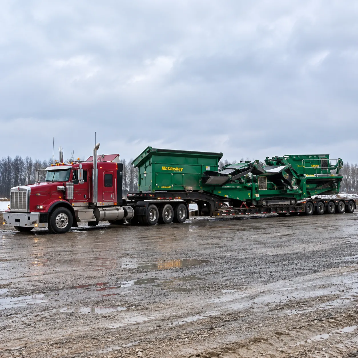 Construction material transportation using heavy haul trucks
