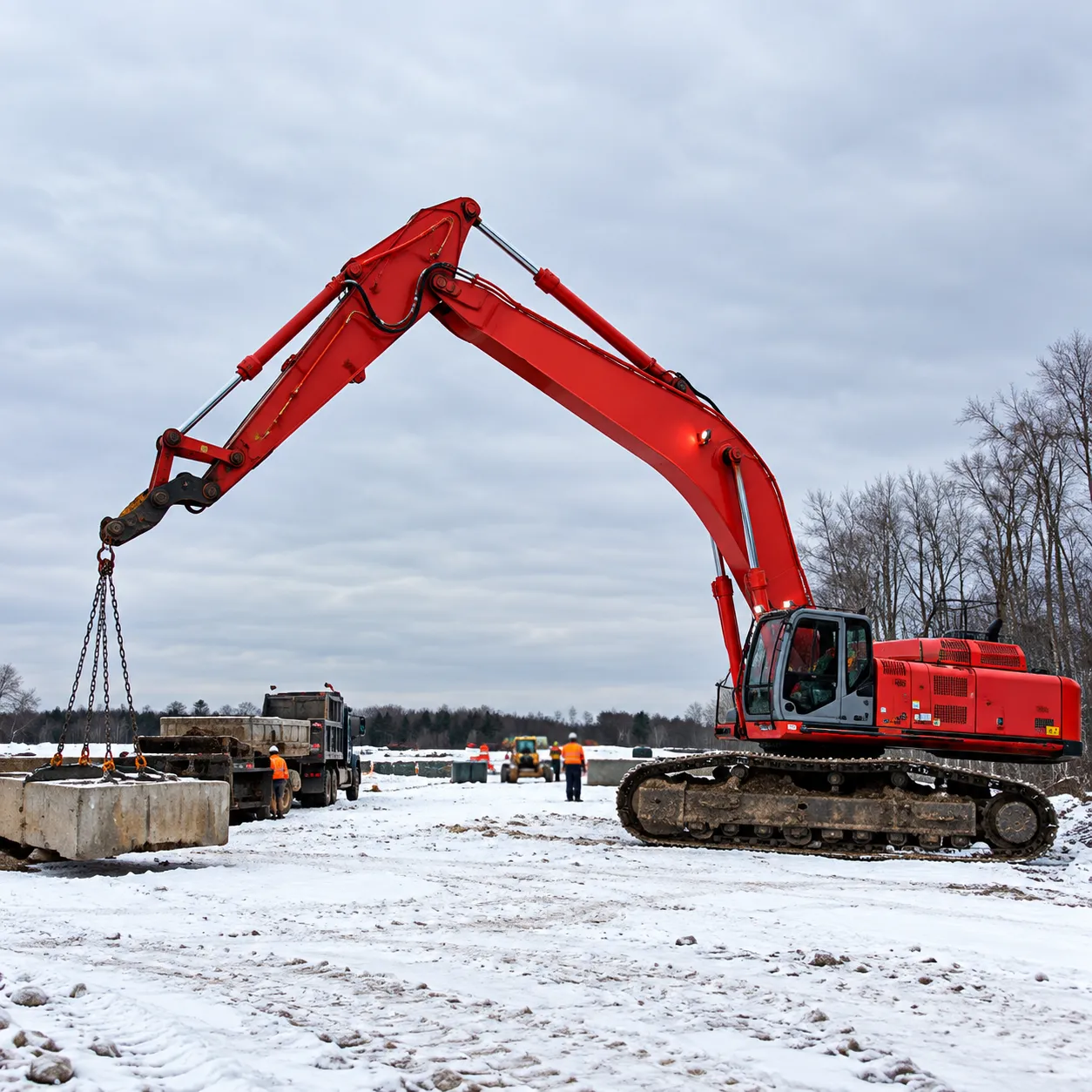 Excavator supporting construction work on the Kowal Arch Project