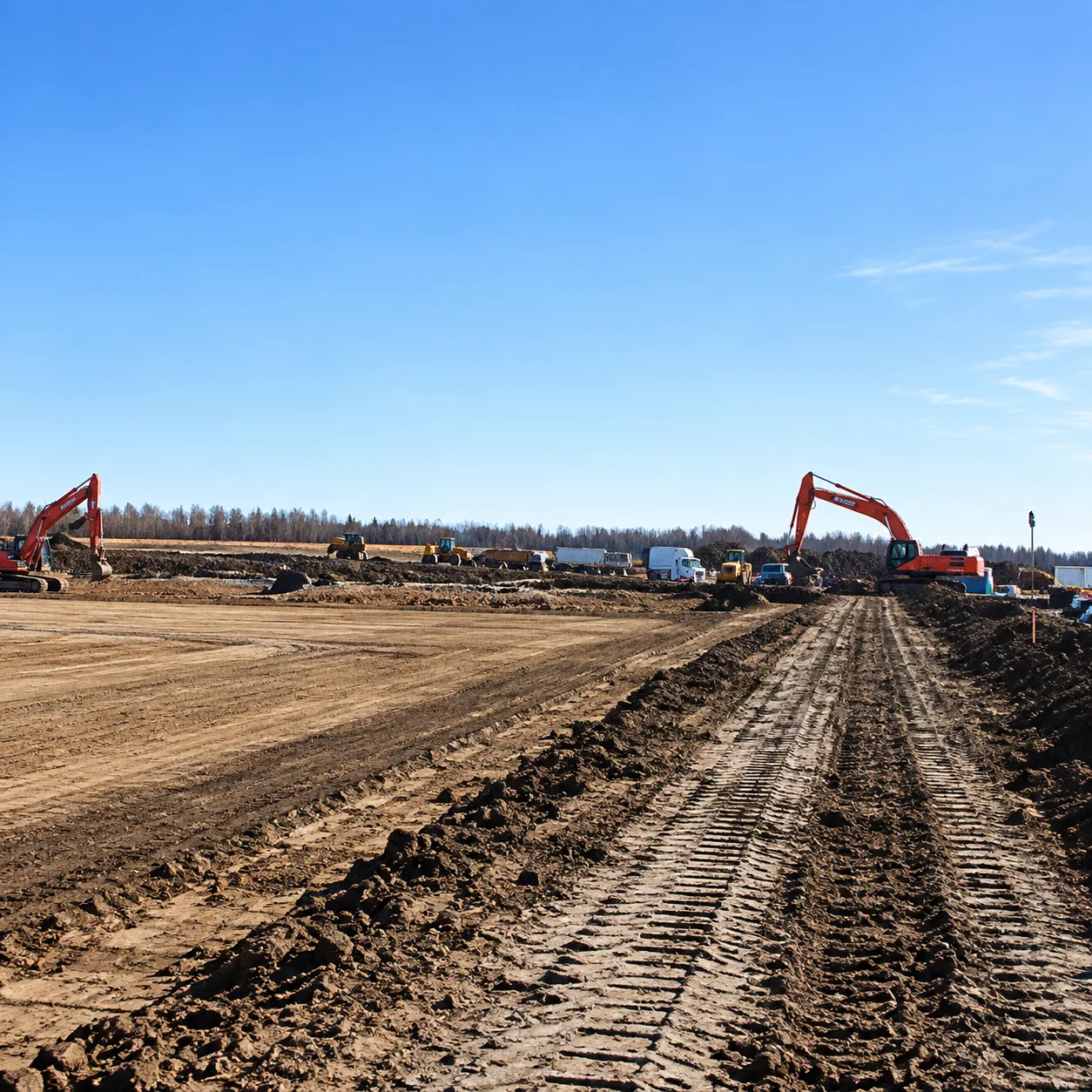 Large-scale earthworks and grading during lagoon construction