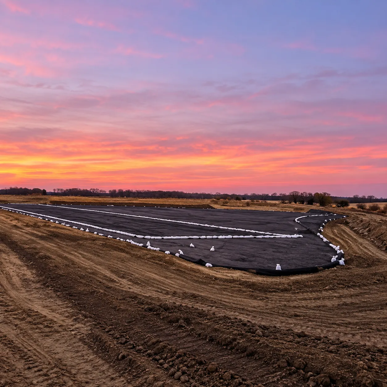 Lined lagoon under construction as part of a Kowal Construction project