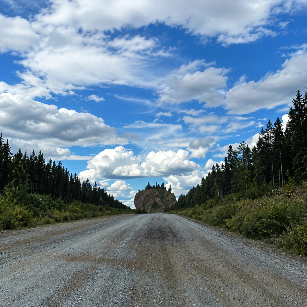 Gravel road section during the Alaska Highway construction project