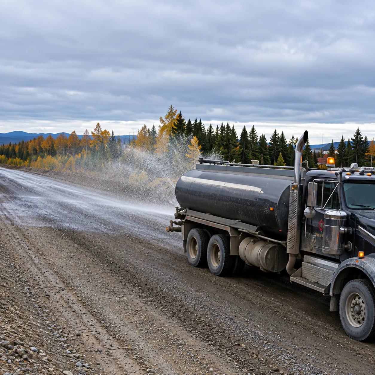 Road surface treatment during construction of the Alaska Highway