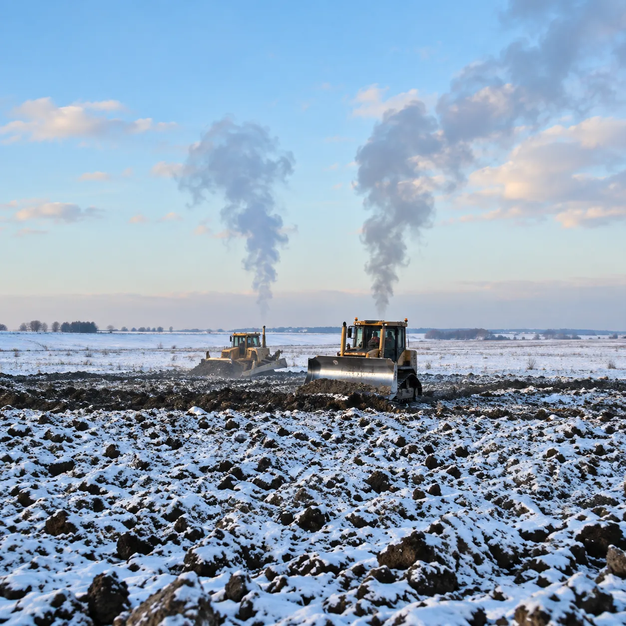 Winter lease construction work on a remote project site