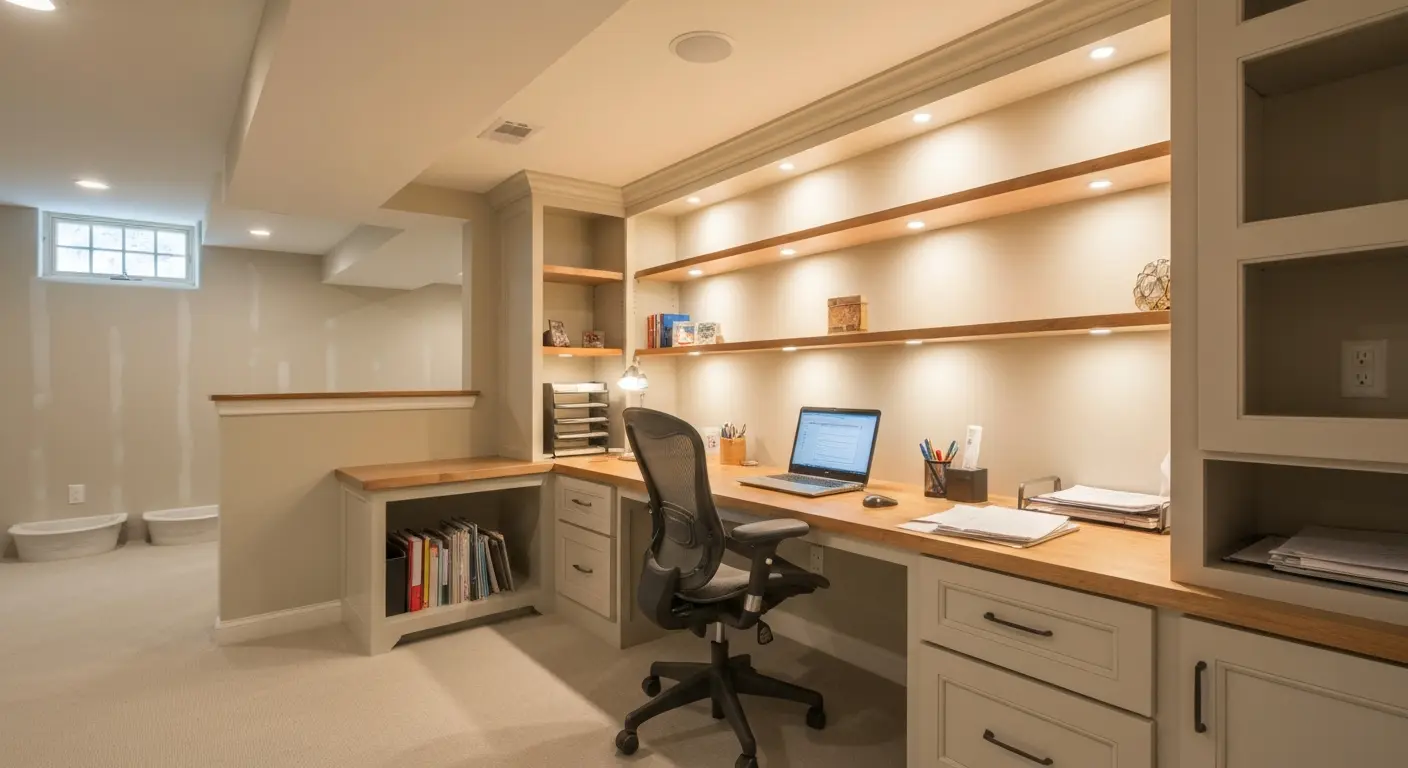 Home office in finished basement