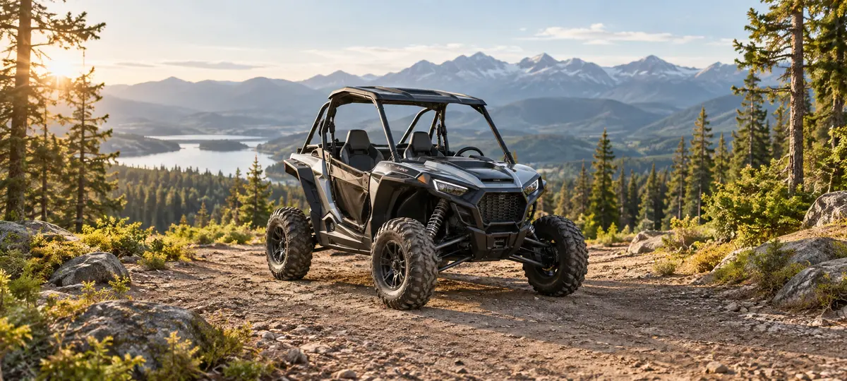 Recreational vehicle on a road trip through open landscape