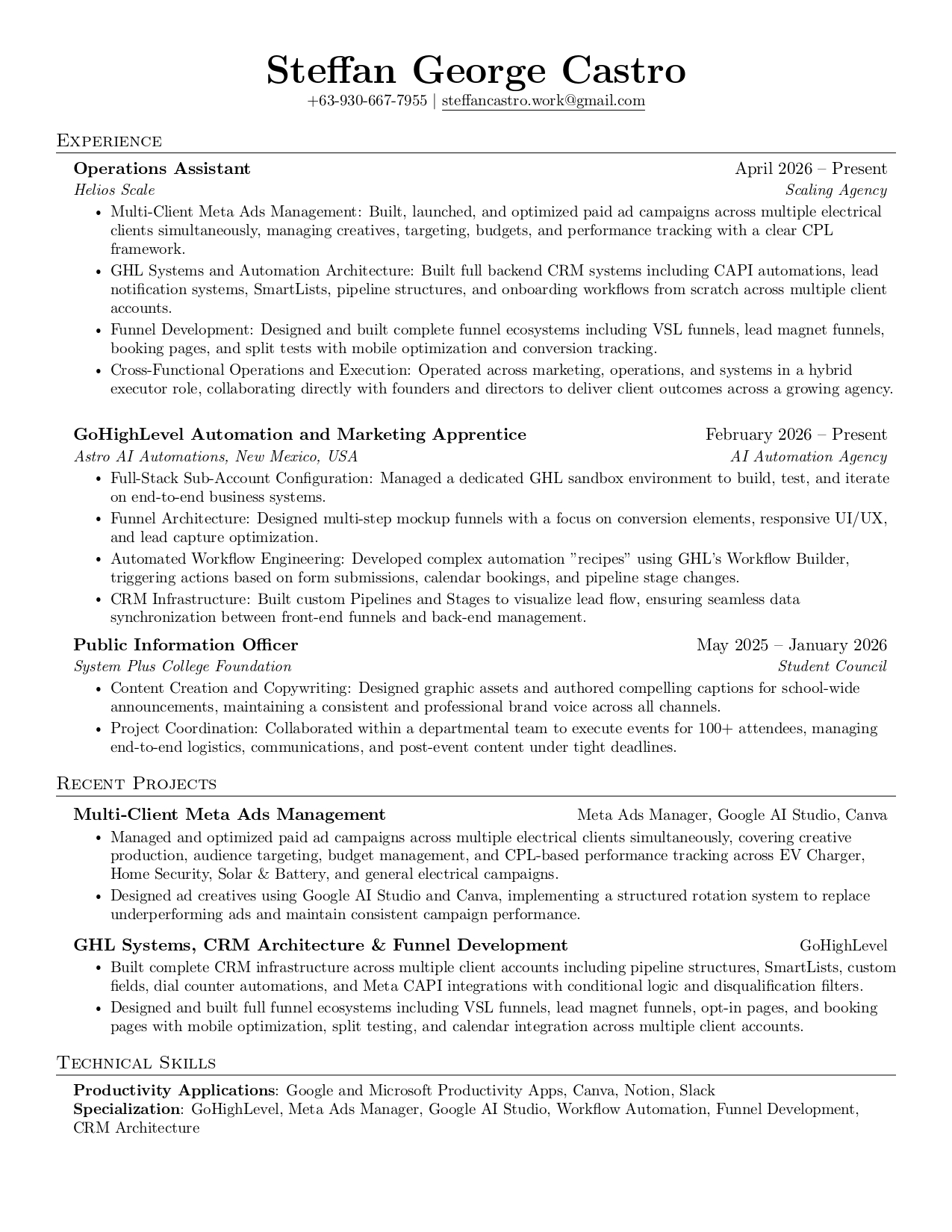Steffan George Castro Resume