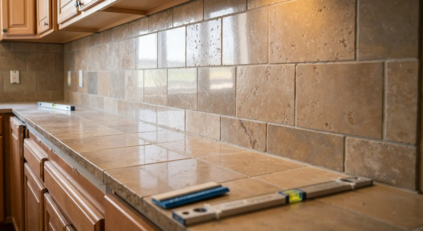 Stone backsplash installation