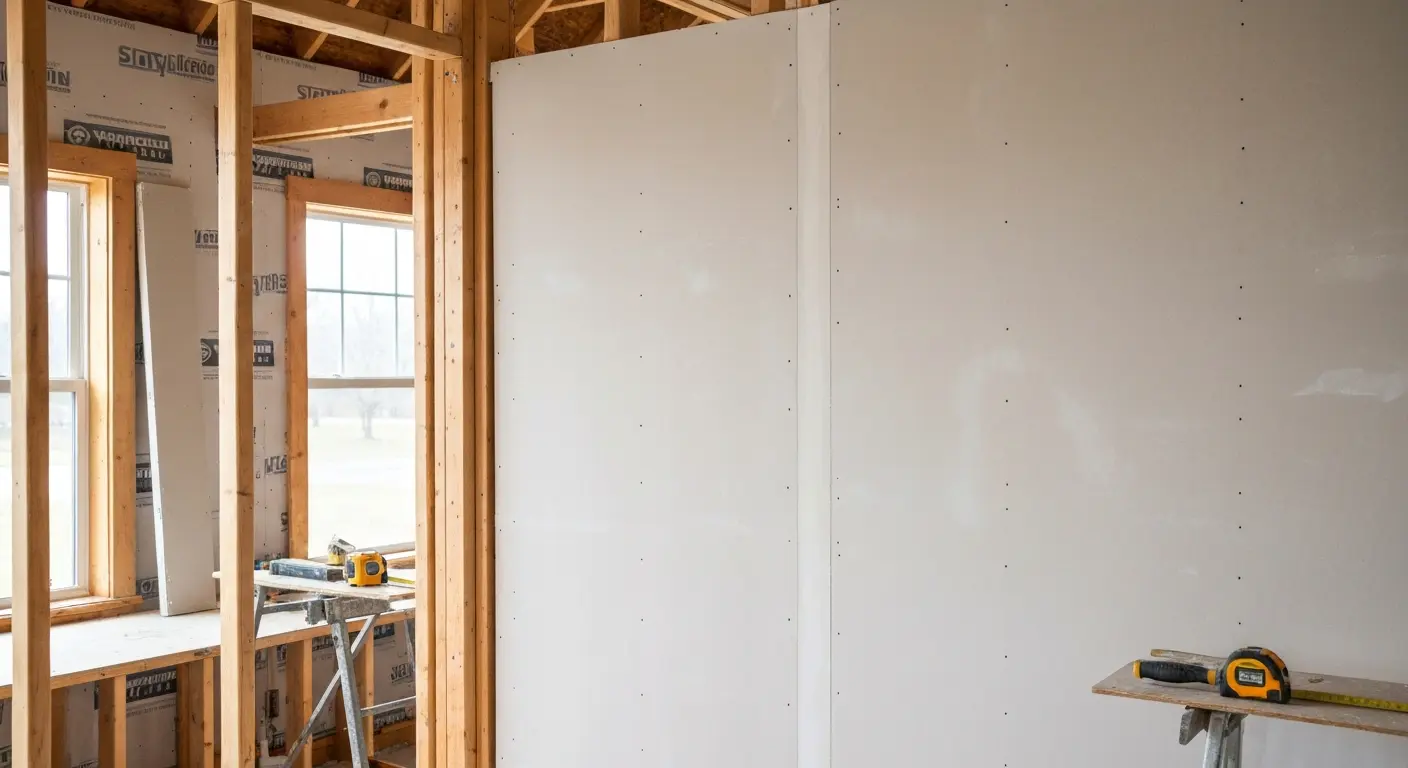 New wall framing and drywall installation